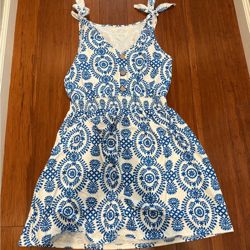 Blue and White Cotton Dress